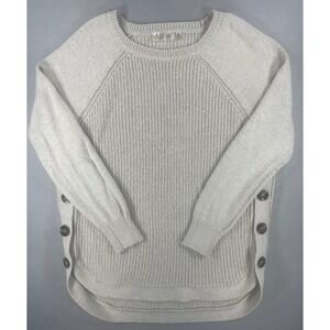 RD Style Womens Sweater Side Button Pullover Beige Ribbed Knit L